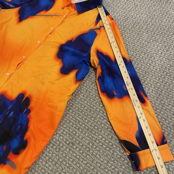 Fashion Nova Shirt Women's Size 3X Plus Button Down Orange Blue Fiery Oversized - Picture 7 of 7